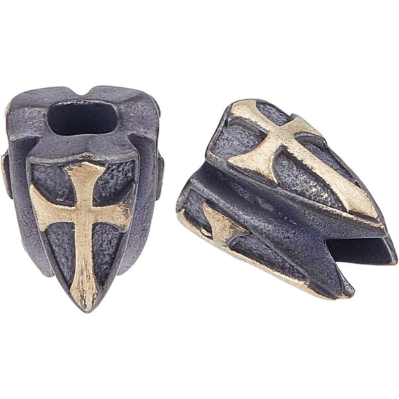 2Pcs Knife Lanyard Beads Shield with Paracord Beads Brass European Bead 5.5mm Black Large Hole Bead for EDC Pendant Bracelet Zipper Pull Jewelry Making