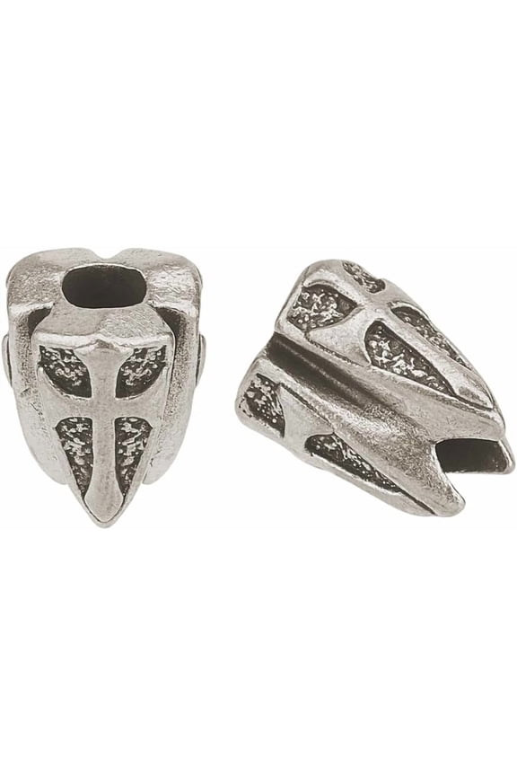 2Pcs Knife Lanyard Beads Silver Shield with Paracord Beads Retro Brass Three Sides Shield Large Hole Beads for EDC Pendant Bracelet Zipper Pull Jewelry Making Silver DIY