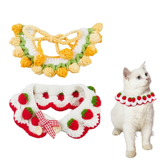 2Pcs Knitted Cat Collars Pet Bib Comfortable Ruffle Collar for Kitty Bandana for Cats Cute Pets Decoration Pets Neckwear Breakaway Knitted CollarsDIY