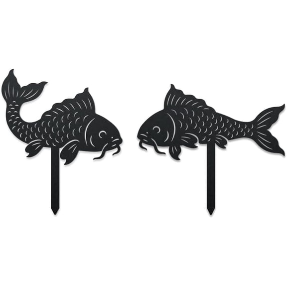 2Pcs Koi Fish Metal Decorative Garden Stakes Black Fish Silhouette Outdoor Statues Funny Animals Garden Ornament Gifts Yard Art