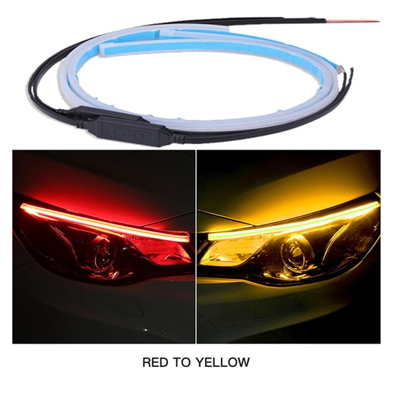 2Pcs LED DRL Car Daytime Running Light Flexible Waterproof Strip Auto Headlights White Turn Signal Yellow Brake Flow Lights 12V ,Powerful and Stable Light