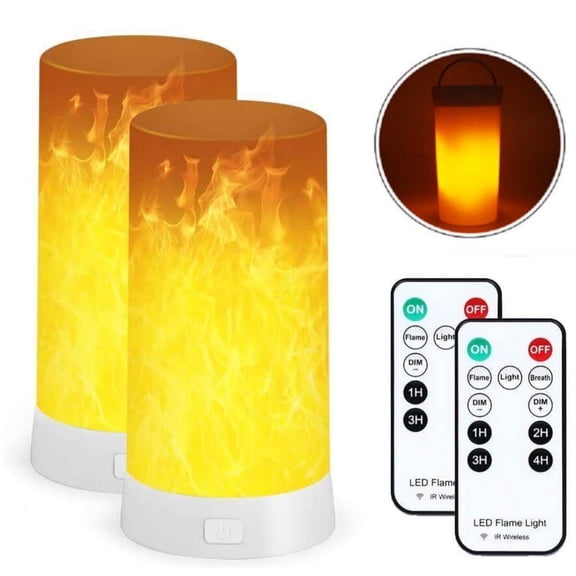 2Pcs LED Flame Lights, Battery Operated Flameless Flickering Fake Fire Candle Lamps with Remote Control Waterproof Outdoor Flame Lights for Fireplace Party Garden Bar