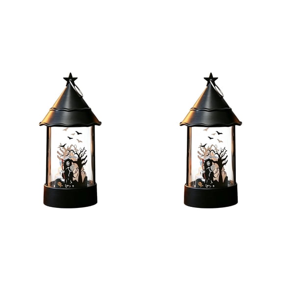 2Pcs LED Flickering Candle Battery Operated Flameless Candle with Window Design, Halloween Decor Tabletop Lantern for Fall Indoor Decorative Lighting, Vintage Home Accent(A*2)