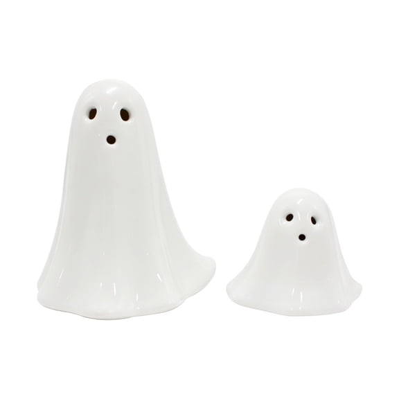2Pcs LED Lighted Ceramics Specters Ghostly Figurine Sculpture Creative Table Centerpieces Glowing Lamp Halloween Decors