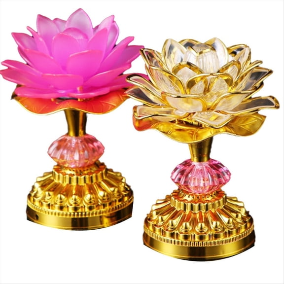 2Pcs LED Lotus Buddhist Lights Buddha Lotus Lamps Plug in or Battery-Operated Buddhist Lamp US Plug Pink 53 Songs