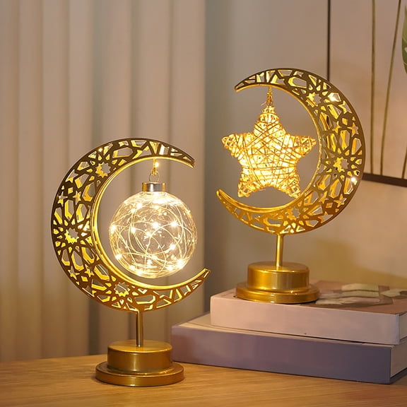 2Pcs LED Moon Night Light under $5! Yrmaups LED Moon Night Light, Wrought Iron Decorative Lamp, Battery Operated Warm Glow, Unique Star Shape, Bedroom Living Room Ambient Lighting, Gift for Family