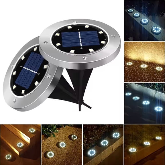 2Pcs LOT Solar Ground Lights LED Outdoor Solar Disk Lights In-Ground Landscape
