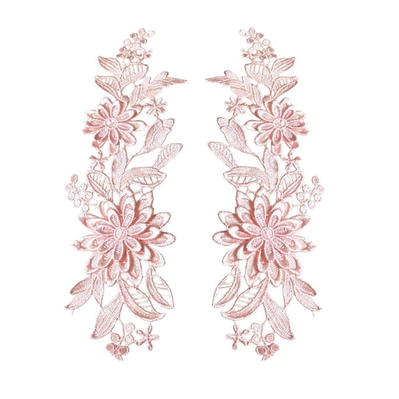 2Pcs Lace Flower Applique Lace Fabric Trims Fine Embroidered Applique Flower Embroidery Applique for Wedding Prom Dress Jeans Pink