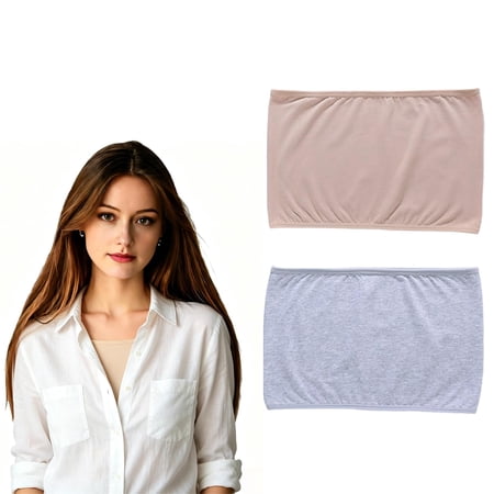 2Pcs Lady Seamless Bandeau Tube top Strapless Bra Camisole Bra Insert Overlay Modesty Panel Vest.