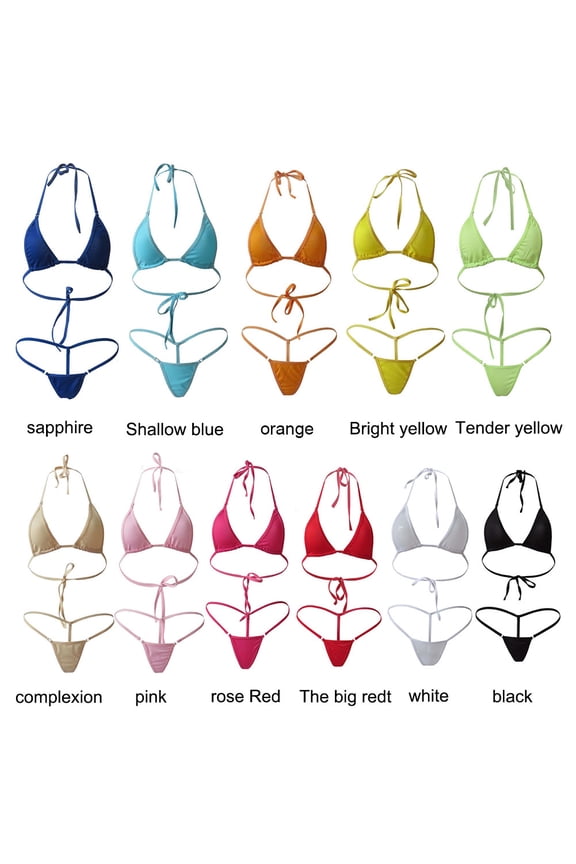 2Pcs Lady Sexy Solid Color Halter Mini Bra G-String Bikini Set Swimwear Swimsuit