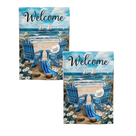 2Pcs Lane Seaside Escape Summer Garden Flag Unique Design Garden Adding Charm To Your Garden Perfectly Matching Any Style A Scenic Among Neighbors! Flags_ Banners & Accessories
