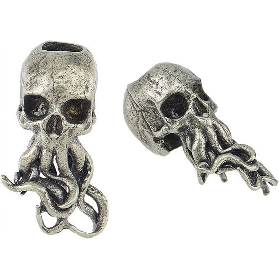 2Pcs Lanyard EDC Charm Brass European Silver Large Hole Beads Paracord Cord Tool Bead 28.5x15x16.5mm for Keychain Bracelet Accessories Hole: 6mm Antique Silver