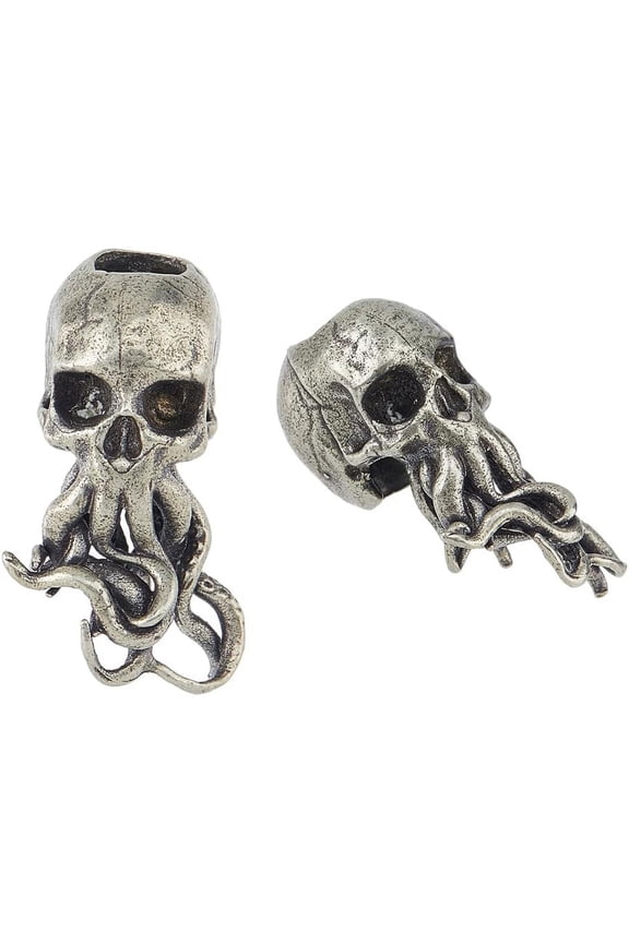 2Pcs Lanyard EDC Charm Brass European Silver Large Hole Beads Paracord Cord Tool Bead 28.5x15x16.5mm for Keychain Bracelet Accessories Hole: 6mm