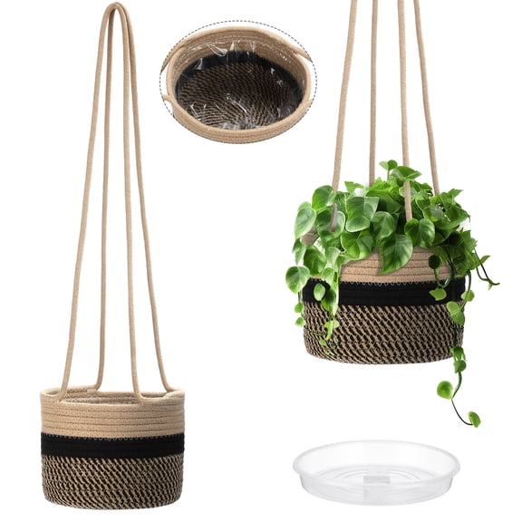 2Pcs Large Bohemian Woven Rope Hanging Planters, 7.9" Round Hanging Flower Baskets, Lightweight Indoor/Outdoor Plant Holders, Suitable for Fences Ceilings Walls Balconies & Yards