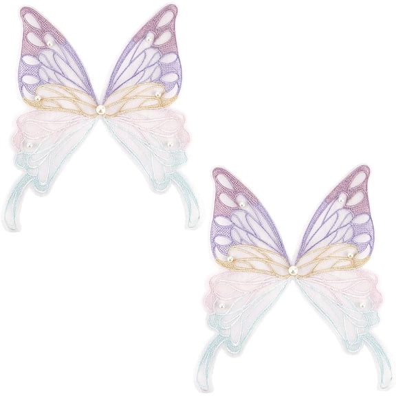 2Pcs Large Butterfly Embroidered Patches Iron on Purple Embroidery Lace Trim Applique Butterflies Pearl Beaded Sew on Embroidered Appliques for Sewing Making Crafts Dresses Party Home Decor colorful