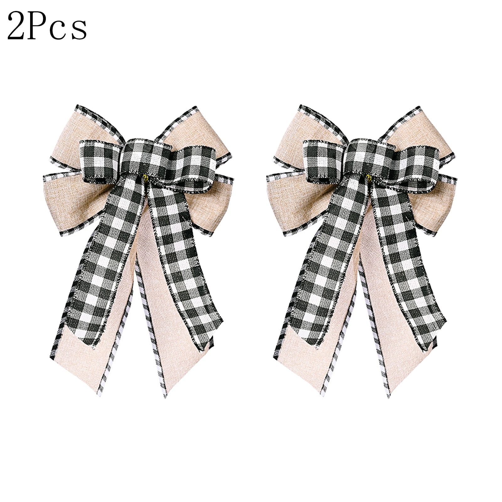 2Pcs Large Christmas Bow for Wreath, White Black Buffalo Plaid Wreath