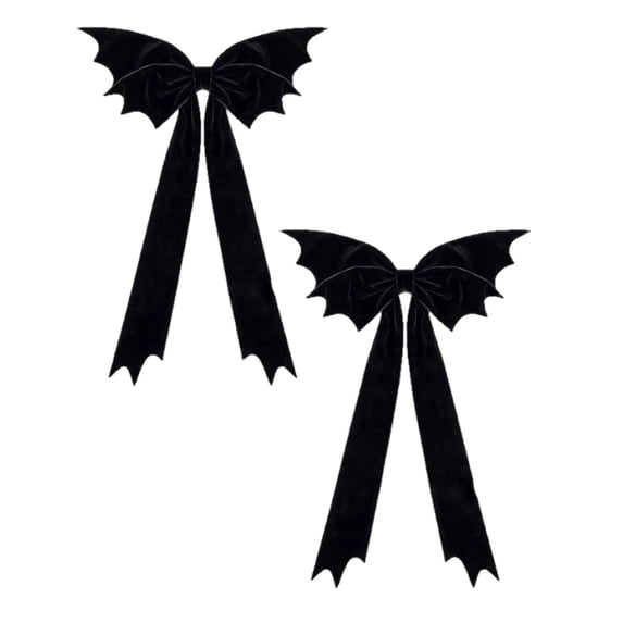 2Pcs Large Halloween Bat Bow Decor Gothic Style Giant Black Bows, Halloweens Decor Christmas Tree Topper Bows Decorations for Indoor Room Party Hanging
