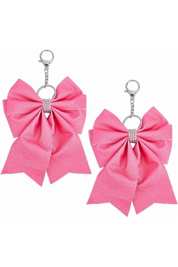 2Pcs Large Keychain Cheer Bowknot Key Chain Rhinestones Cheerleader Keyring Glitter Bows Tie Keychain Making DIY