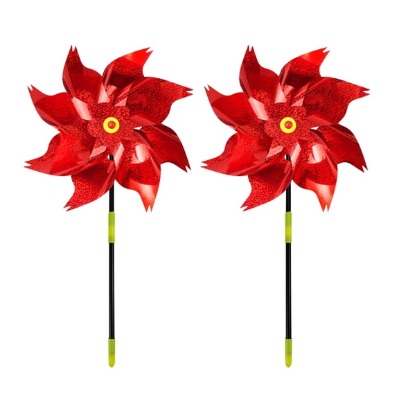 2Pcs Large Octagonal Reflective Wind Driven Bird Repellent Windmill Dual Use Kids Toy Outdoor Decor For Balcony Yard Orchard Garden