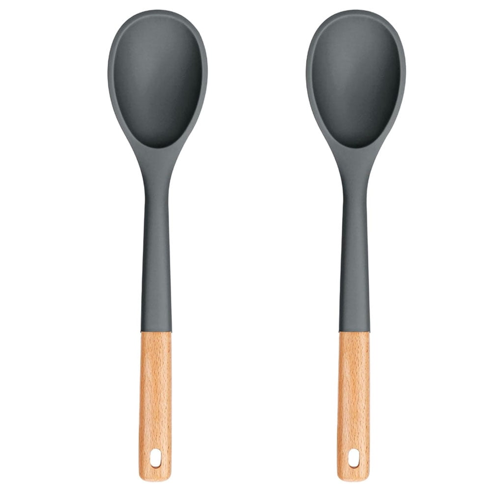 2Pcs Large Silicone Cooking Spoons, Nonstick Solid Wooden Handle Spoon ...
