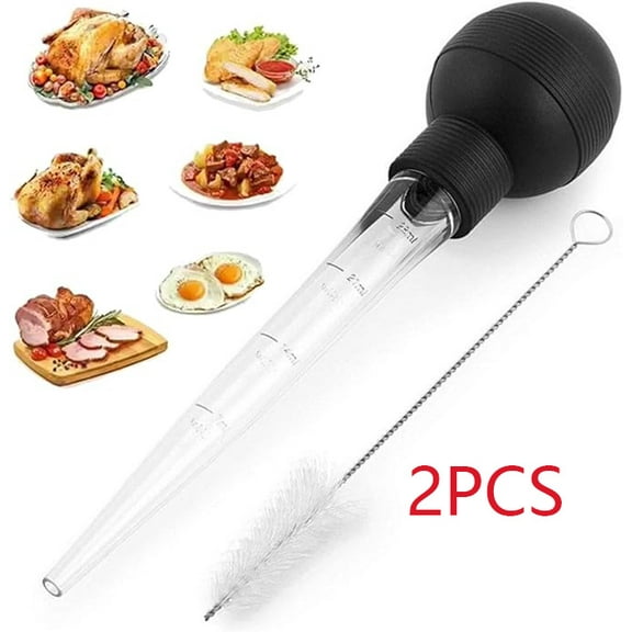 2Pcs Large Turkey Baster with Cleaning Brush -Premium Turkey Basters for Cooking  Baster Syringe for Hot Liquids  Meat and Food Injector  Essential Thanksgiving Cooking Tool(Black)