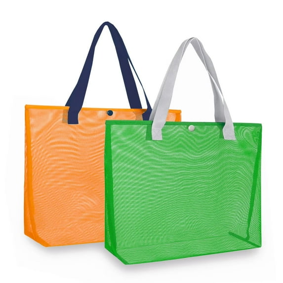 2Pcs Large lightweight Mesh Beach Tote Bag With Button Reusable Pool Bag for Travel Shopping Gym