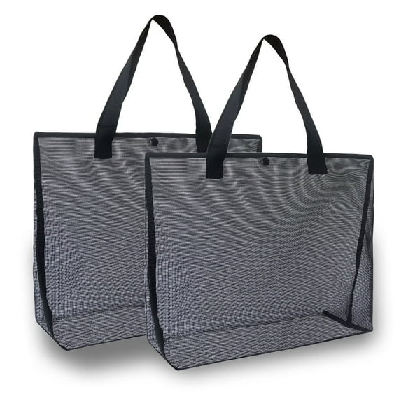 2Pcs Large lightweight Mesh Beach Tote Bag With Button Reusable Pool Bag for Travel Shopping Gym
