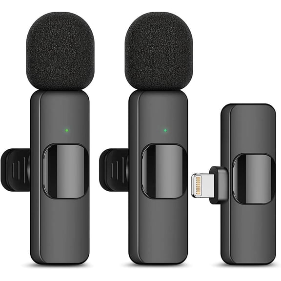 2Pcs Lavalier Wireless Microphone for iPhone,Mini Microphone for Recording, Live Streaming, YouTube, Tiktok, Facebook, Intelligent Noise Cancelling, Automatic Sync, No App
