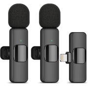2Pcs Lavalier Wireless Microphone for iPhone، Mini Microphone for Recording، Live Streaming، YouTube، Tiktok، Facebook، Intelligent Noise Cancelling، Automatic Sync، No App