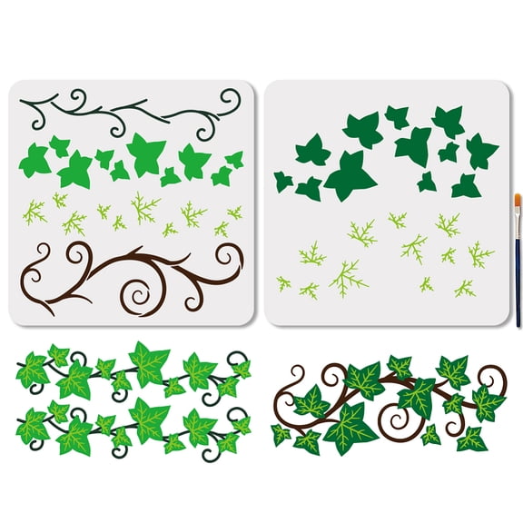 2Pcs Layered Ivy Stencil Branch Leaves Art Craft Stencils 11.811.8inch Reusable Leaf Vines Plants Template Set