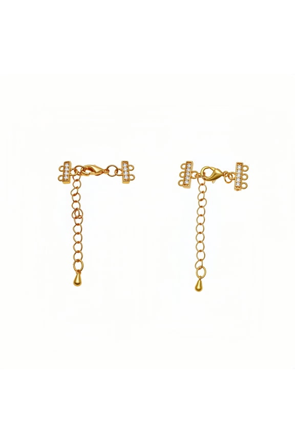 2Pcs Layering Necklace Clasp 14K Gold Plated Multi Strand Triple Double Layered Necklaces Clasps Connectors Separator with Adjustable Chain for Stackable Necklace DIY Jewelry Making