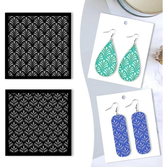 2Pcs Leaf Polymer Clay Texture Sheets 4x4inch Embossing Folders Clay Stamps Scalloped Textured Pottery Stamps Acrylic Clay Texture Mat for Polymer Clay Earrings Jewelry Making Clear DIY