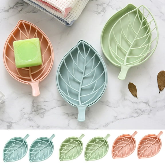 2Pcs Leaf-Shaped Soap Dish with Drain Soap Holder Easy Cleaning Soap Saver Dry Stop Soap Tray for Shower Bathroom Kitchen