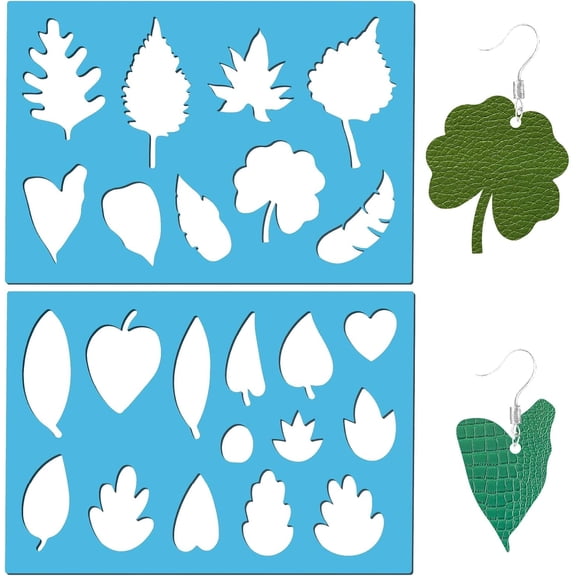 2Pcs Leaf Template Leather Earring Templates Reusable Botanical Plants Leaves Jewelry Making Stencils Acrylic Cutting Cutouts for DIY handcrafting