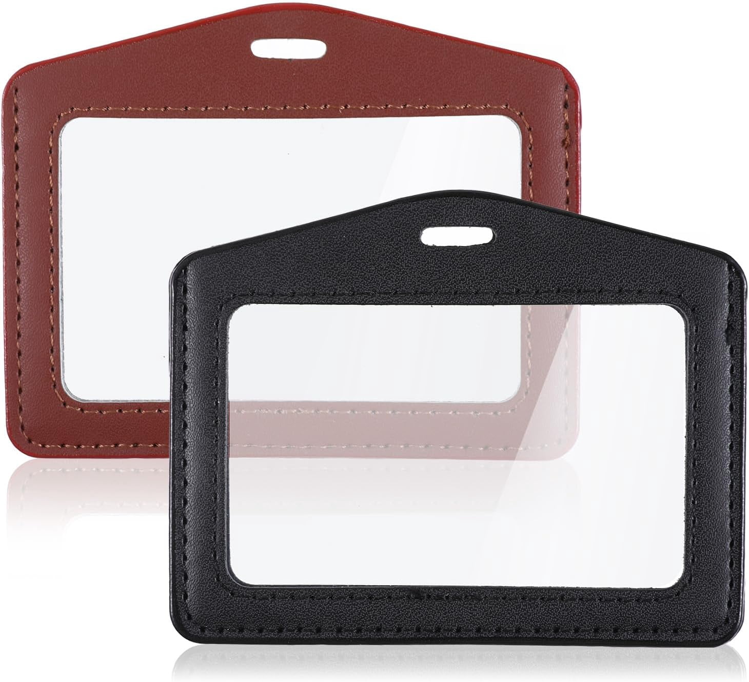 2 Pack Lanyard Card Holder Clear Genuine Leather Horizontal Id - View #4