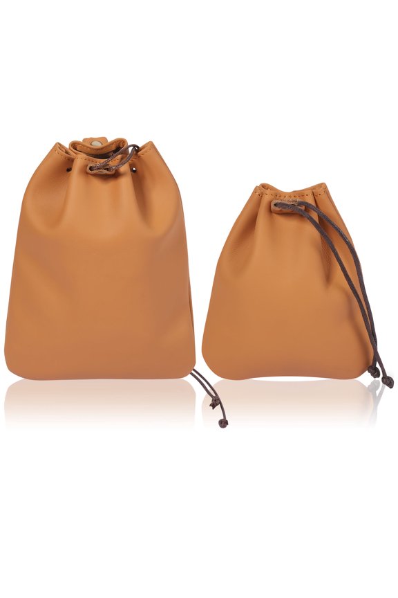 2Pcs Leather Drawstring Pouch Cowhide Leather Jewelry Storage Bag Portable changes Purse Carry Bag for Rings Necklace Earphone