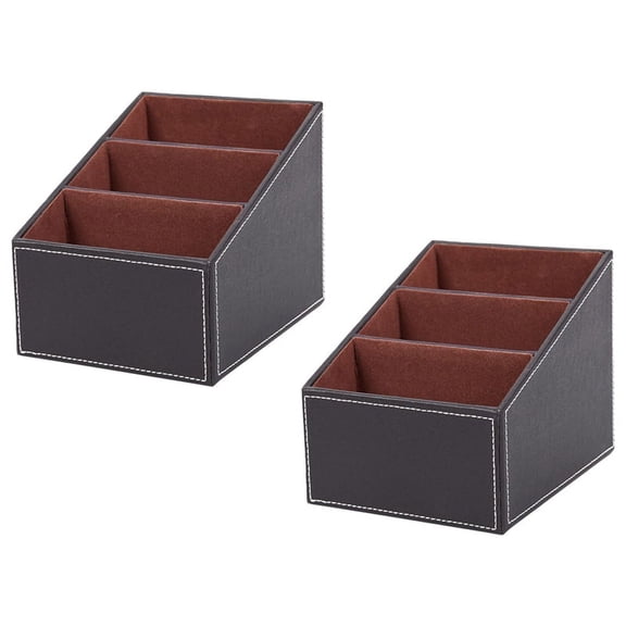 2Pcs Leather Remote Control CD Organizer Phone Desktop Storage Box(Brown)