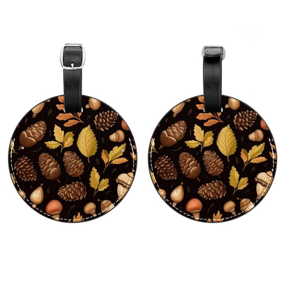 2Pcs Leather Round Acorns Cruise Luggage Tag with Privacy Cover and Name ID Tag - Suitable for Travel Handbags Backpacks School Bags Luggage Tags