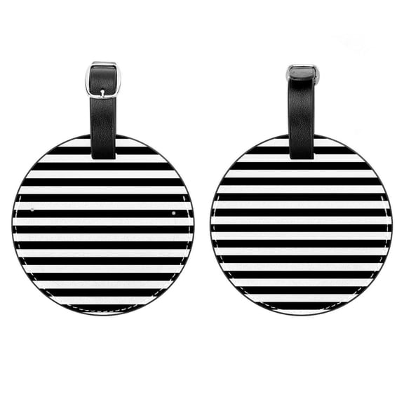 2Pcs Leather Round Black and White Stripes Cruise Luggage Tag with Privacy Cover and Name ID Tag - Suitable for Travel Handbags Backpacks School Bags Luggage Tags