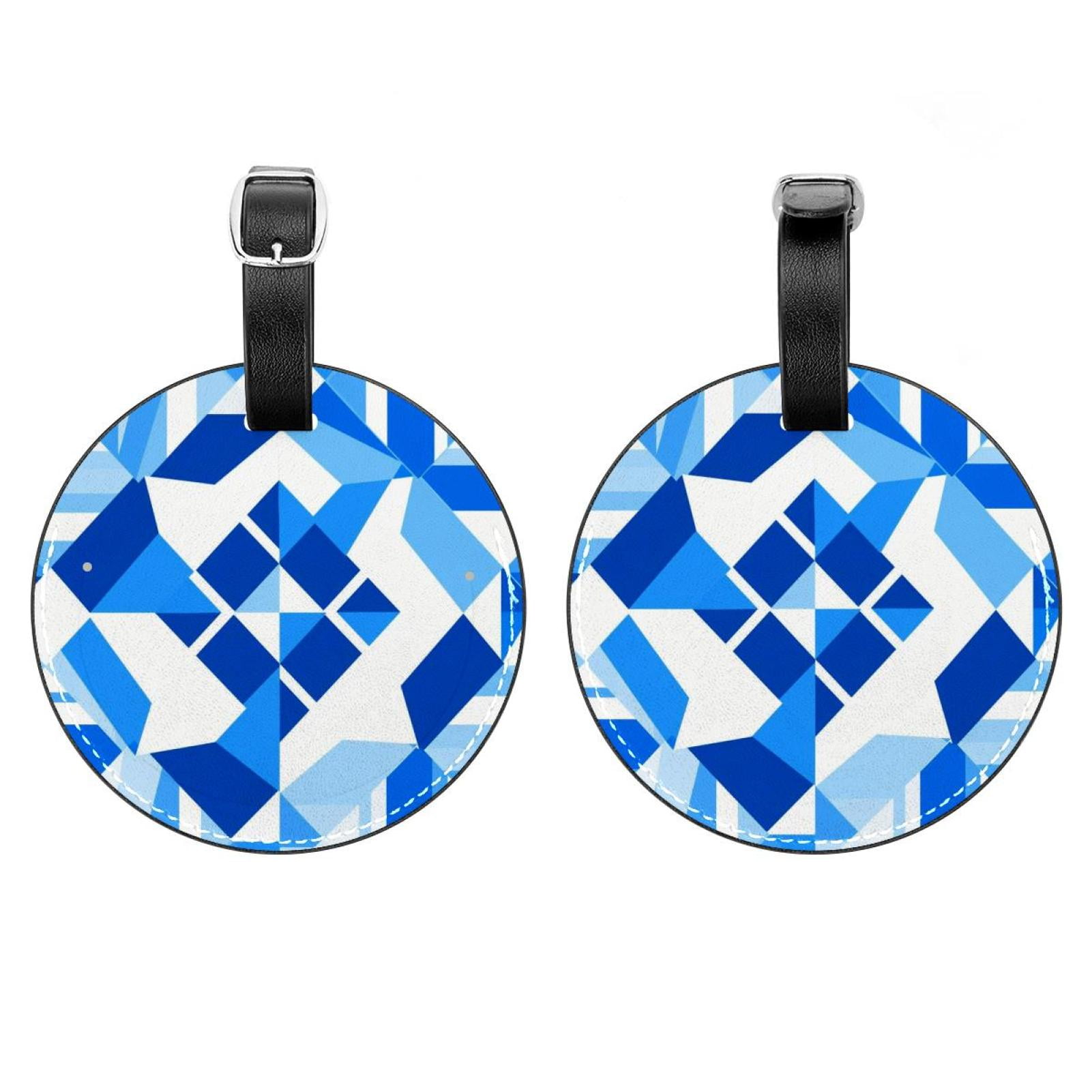2Pcs Leather Round Blue and White Geometry Cruise Luggage Tag with ...