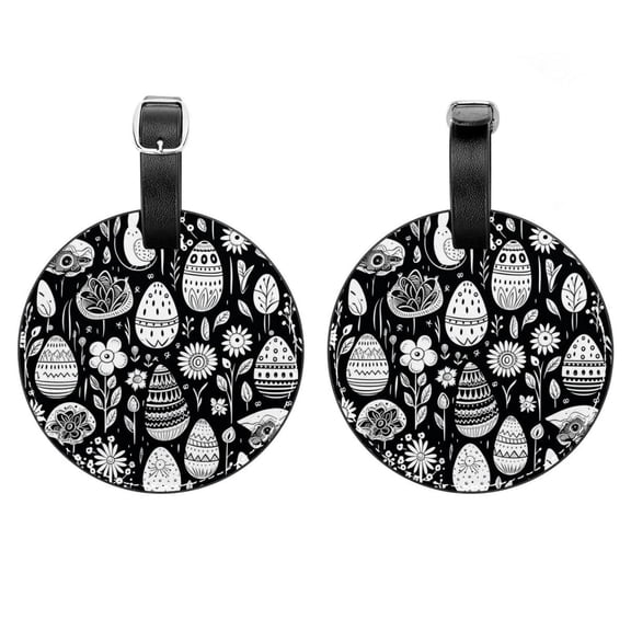2Pcs Leather Round Easter Egg Cruise Luggage Tag with Privacy Cover and Name ID Tag - Suitable for Travel Handbags Backpacks School Bags Luggage Tags