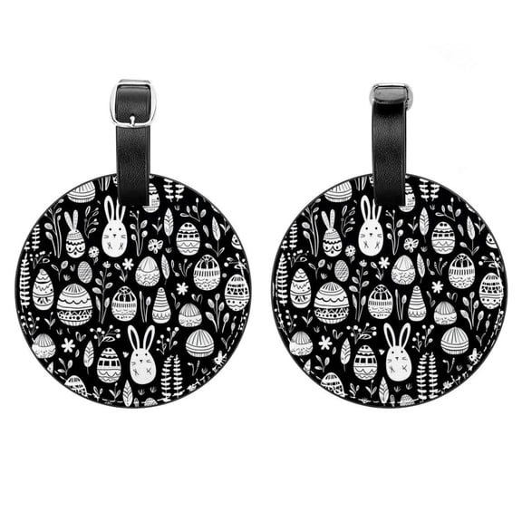2Pcs Leather Round Easter Egg Cruise Luggage Tag with Privacy Cover and Name ID Tag - Suitable for Travel Handbags Backpacks School Bags Luggage Tags