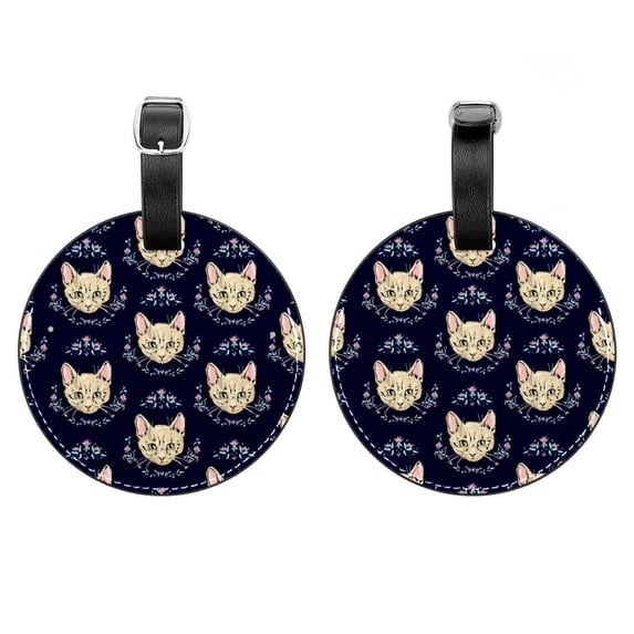 2Pcs Leather Round Floral Dark Blue Cruise Luggage Tag with Privacy Cover and Name ID Tag - Suitable for Travel Handbags Backpacks School Bags Luggage Tags