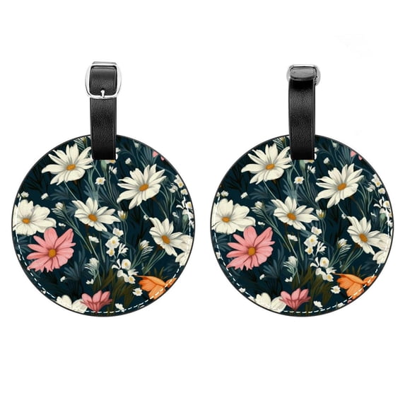 2Pcs Leather Round Flower Cruise Luggage Tag with Privacy Cover and Name ID Tag - Suitable for Travel Handbags Backpacks School Bags Luggage Tags