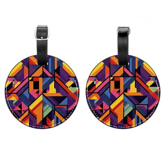 2Pcs Leather Round Geometry Cruise Luggage Tag with Privacy Cover and Name ID Tag - Suitable for Travel Handbags Backpacks School Bags Luggage Tags