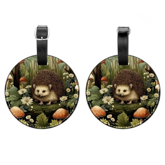2Pcs Leather Round Hedgehog Cruise Luggage Tag with Privacy Cover and Name ID Tag - Suitable for Travel Handbags Backpacks School Bags Luggage Tags