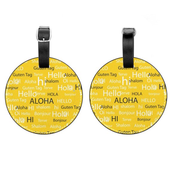 2Pcs Leather Round Languages Cruise Luggage Tag with Privacy Cover and Name ID Tag - Suitable for Travel Handbags Backpacks School Bags Luggage Tags