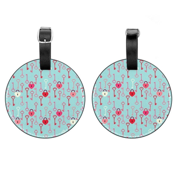 2Pcs Leather Round Lock and Key Cruise Luggage Tag with Privacy Cover and Name ID Tag - Suitable for Travel Handbags Backpacks School Bags Luggage Tags