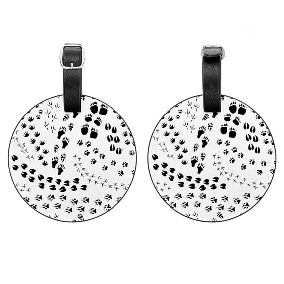 2Pcs Leather Round Paw Cruise Luggage Tag with Privacy Cover and Name ID Tag - Suitable for Travel Handbags Backpacks School Bags Luggage Tags