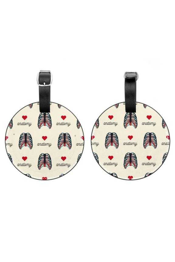 2Pcs Leather Round Rib Cage Loving Heart Cruise Luggage Tag with Privacy Cover and Name ID Tag - Suitable for Travel Handbags Backpacks School Bags Luggage Tags